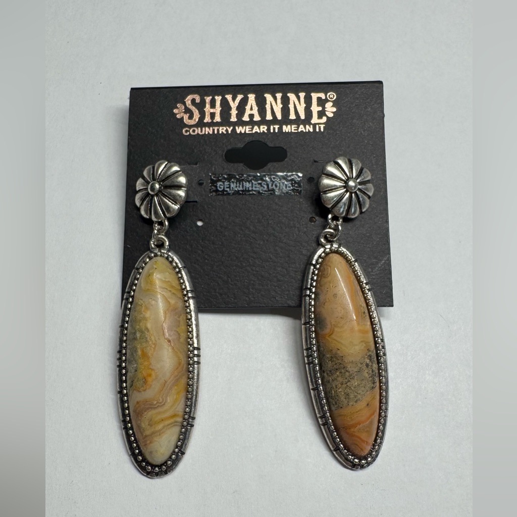 Shyanne Silver And Tan Oval Earrings 20$